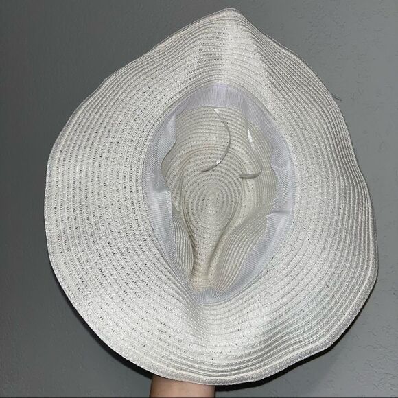 Women's White Western Festival Hat with Turquoise Leather Beaded Band - Picture 7 of 9